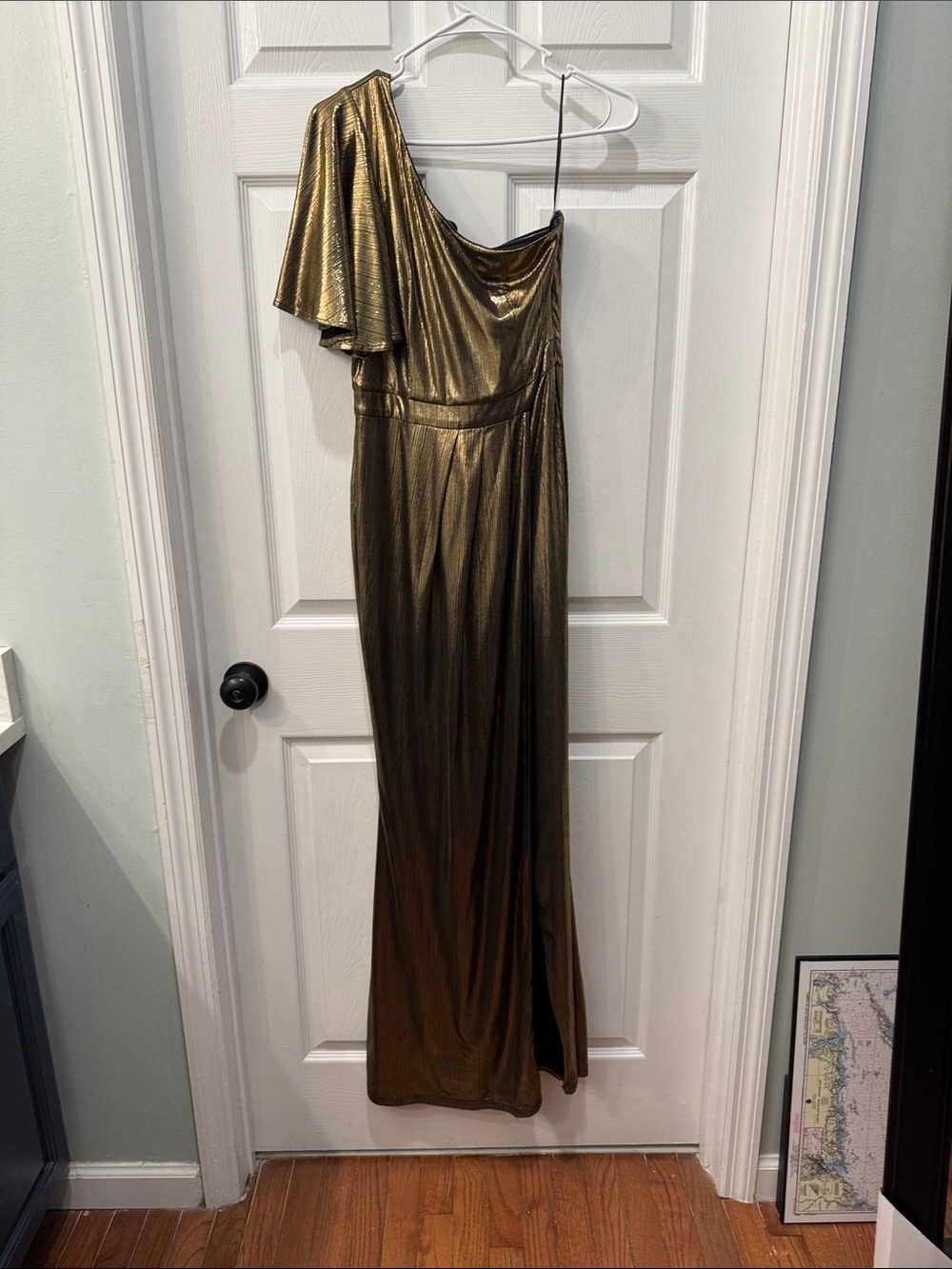 One-Shoulder Metallic Gold Evening Gown